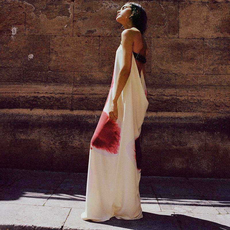 Floral Printed Strapless Loose Robes Women Sexy Off Shoulder Sleeveless Backless Maxi Dress Fashion Lady Party Dresses