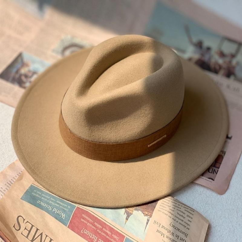 Autumn and winter new European, American and British retro pure wool big-brimmed top hat men's stage performance jazz hat woolen gentleman's hat