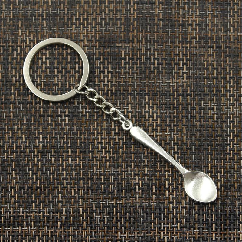 Fashion 30mm Key Ring Metal Key Chain Keychain Jewelry Antique Plated Spoon 54x12mm Pendant