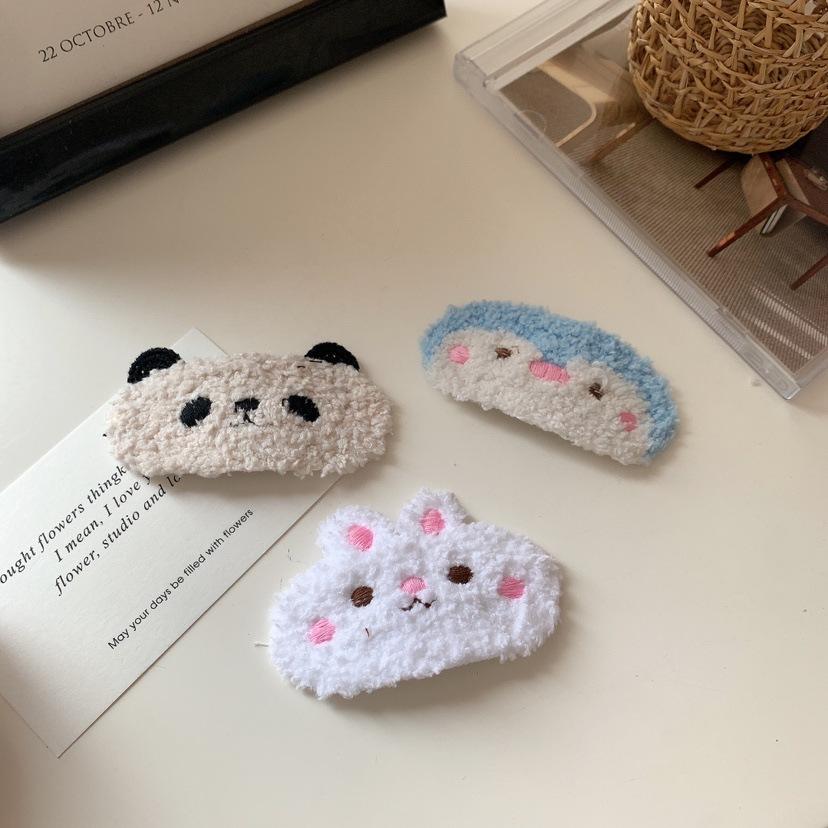Cartoon Furry Kids Girl Hair Clip Funny Animal Panda Rabbit Bang Side Clip Plush Autumn Winter Girl Hair Pin Children Headwear