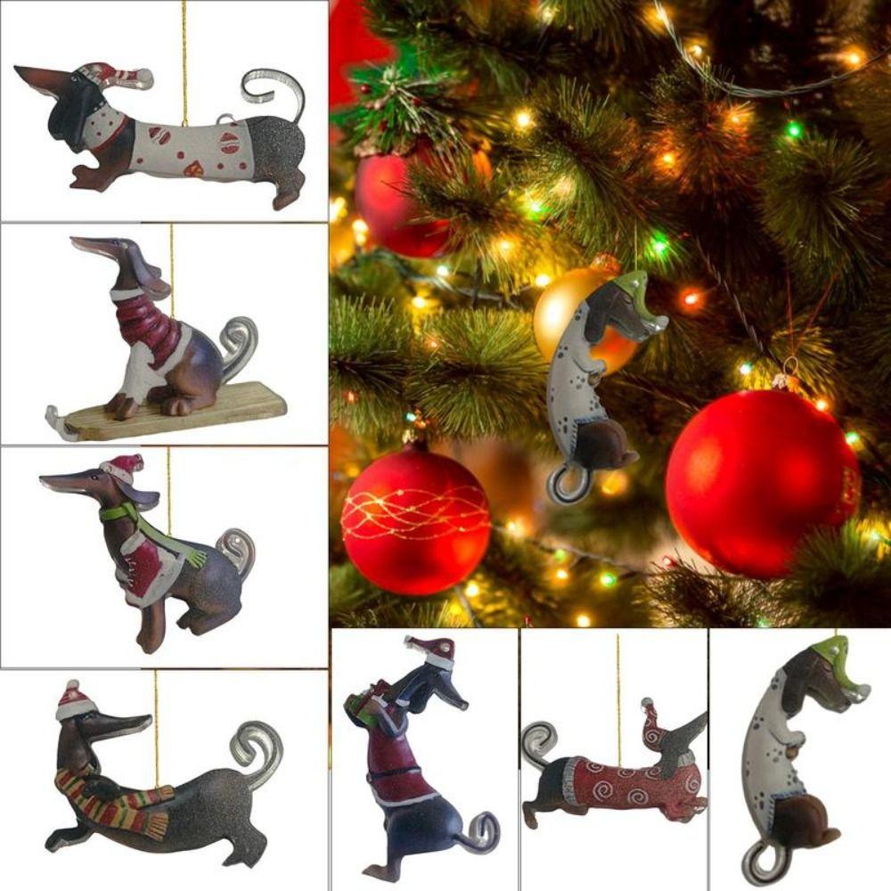 Flat Christmas Dachshund Dog Ornament 2D Christmas Tree Hanging Ornaments Cute Party