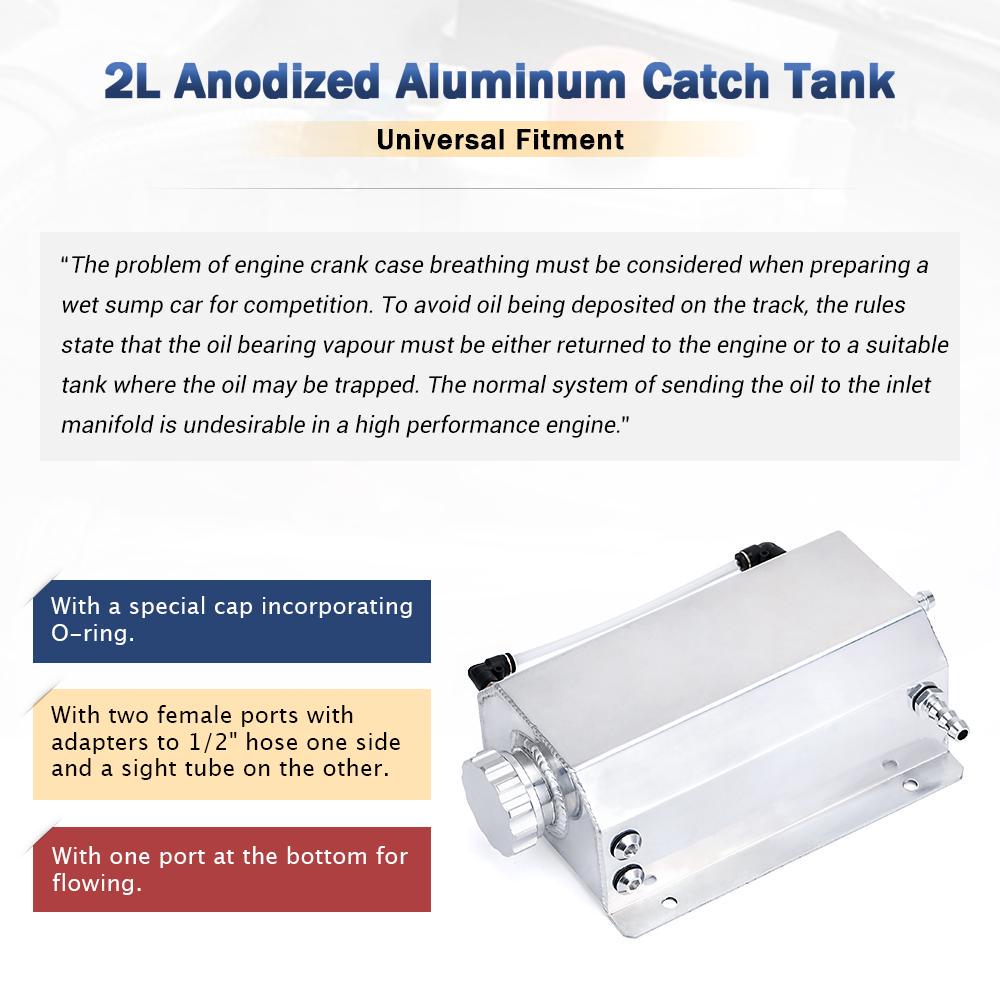 PQY Универсальный 2-литровый литой моторный маслоуловитель для топлива и газа, сапун, бутылка для охлаждающей жидкости, расширительный бачок для радиатора PQY-TK55BK