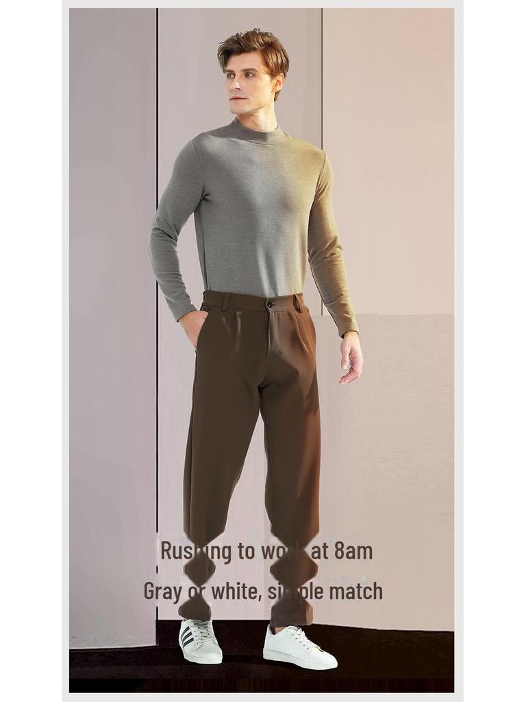 Мужская терморубашка из шелка и шерсти с полувысоким воротником и флисовой подкладкой