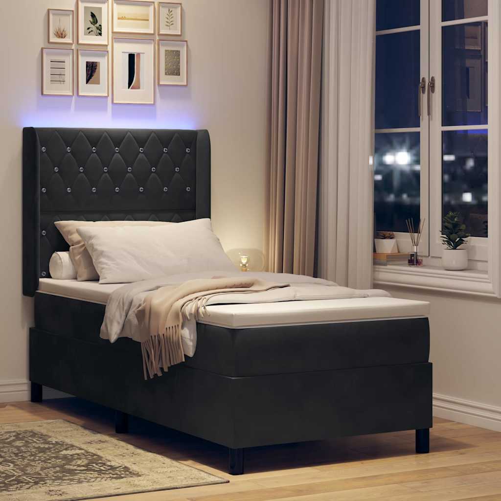 LED Box Spring Bed with Mattress Black 100 x 200 cm Velvet