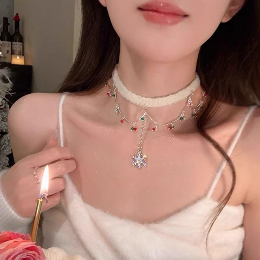 Santa Claus Christmas Plush Choker Christmas Tree Xmas Clavicle Chain  Jewelry Accessories