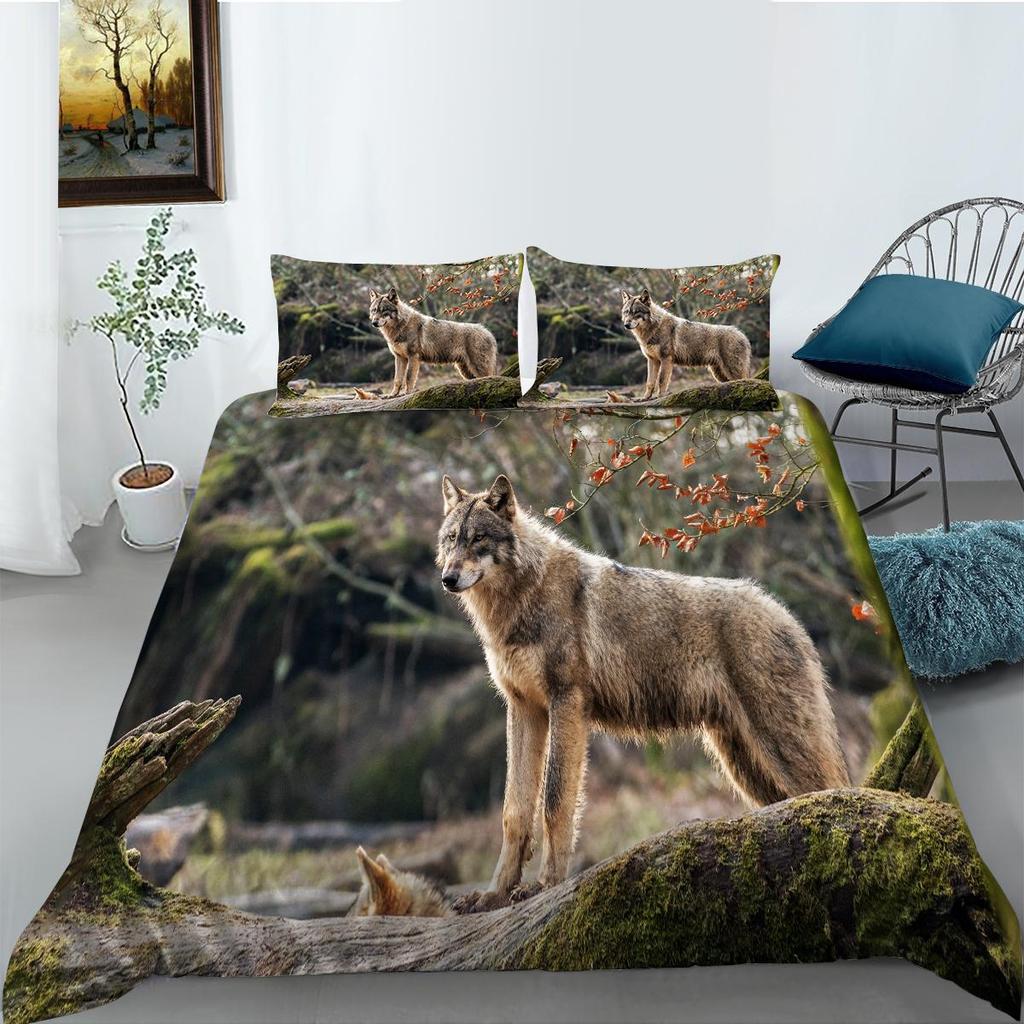 3D Printed Animal Bedding Set Wolf Pattern Down Duvet Cover Pillowcase 2/3pcAU/EU/DE All Sizes Men's and Boys' Cover