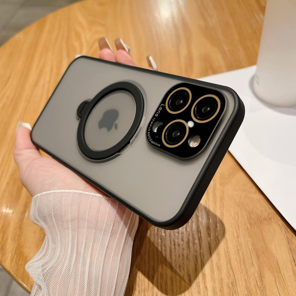 Applicable To iPhone15 Matte Magnetic Mobile Phone Case Apple 14 Invisible Rotating Bracket All-inclusive Lens 13 Protective Case