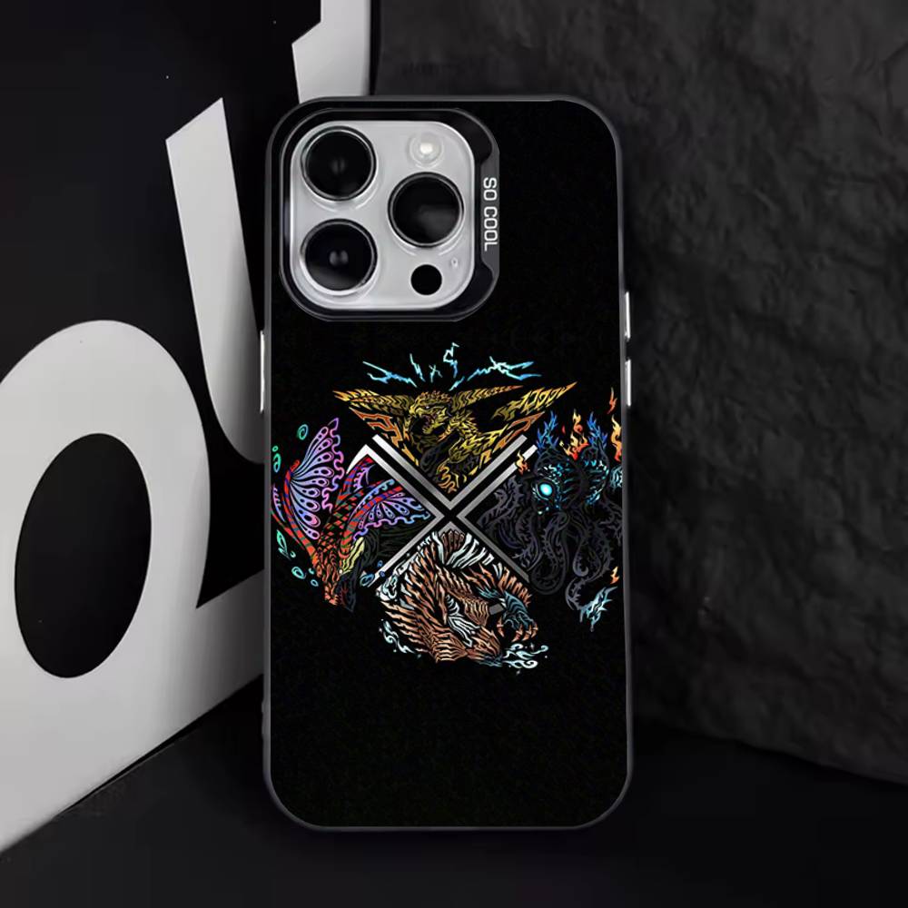 Крутой чехол для телефона M-Monster H-Hunter Для iPhone 11,12,13,14,15,16,17,Pro,Max,Plus,E,Air,Mini IMD Матовый черный