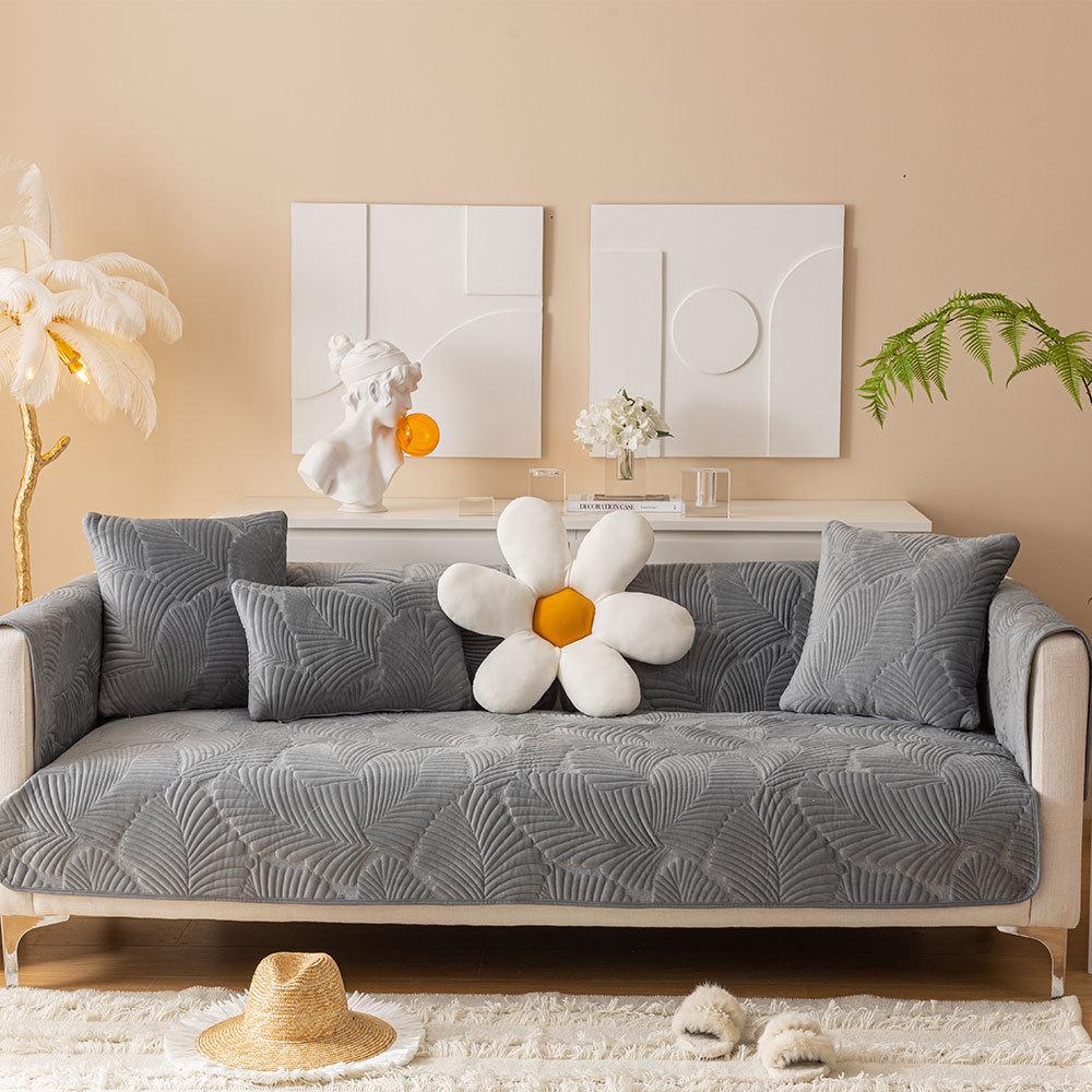 Весенняя жаккардовая диванная подушка, однотонная плюшевая диванная подушка с банановым листом, чехол для дивана для гостиной, нескользящее утолщение