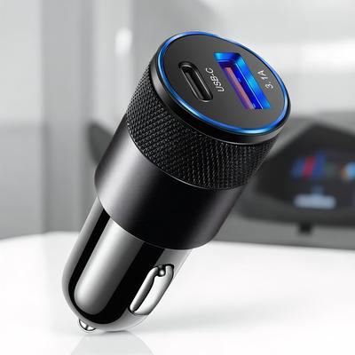 Быстрое автомобильное зарядное устройство с двумя портами, 3,1 А с USB-C PD для Xiaomi Huawei iPhone, Быстрая зарядка в автомобиле
