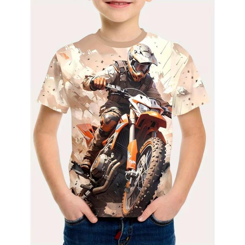 Майка для мальчиков с 3D-принтом, графика для мотокросса, крутой гонщик, короткий рукав