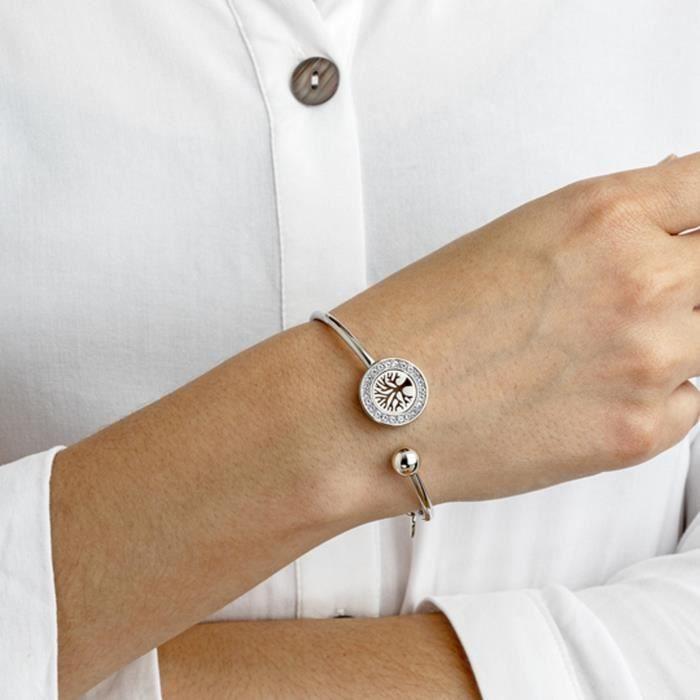 Bracelet jonc femme - Lotus - Rainbow arbre de vie - Acier inoxydable - Oxydes de zirconium