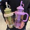 Пластиковая бутылка для воды большой емкости с ручкой и трубочкой, Портативная спортивная фляга для гидратации, Чашка для чая, для автомобилей и студентов