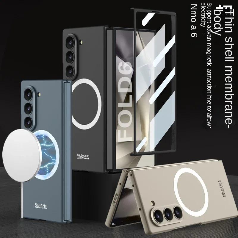 Магнитный чехол для телефона с беспроводной зарядкой для Samsung Galaxy Z Fold 6 5 4 3 Fold6 Fold5 Fold4 Fold3 5G Hard Shell Защитный чехол