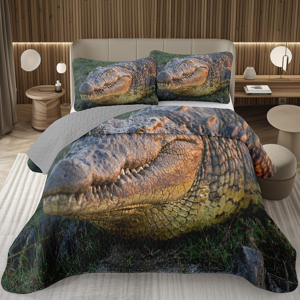 Подростковый крокодиловый плед с узором аллигатора, стеганый комплект постельного белья размера фулл/квин с дикими животными для детей, мальчиков, девочек