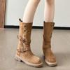 2024 Autumn Fashion New Women's Comfortable Solid Color Round Toe Buckle Decorated Mid-calf Fashion Boots