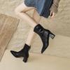 Модные женские зимние ботильоны с квадратным носком на высоком каблуке, кожаные ботинки челси, тренд 2024 года, новые дизайнерские массивные ботинки на зиму
