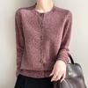 Весна 2025 Ретро Вельветовый Вязаный Кардиган с Круглым Вырезом - Меланжевый Свободный Крой для Женщин