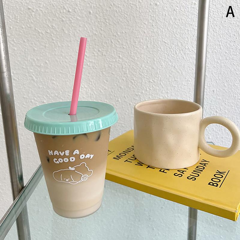 Kawaii стакан для воды с крышкой и соломинкой для кофе, сока, молока, чая, симпатичная пластиковая бутылка для воды, портативная многоразовая бутылка для питья, не содержит BPA