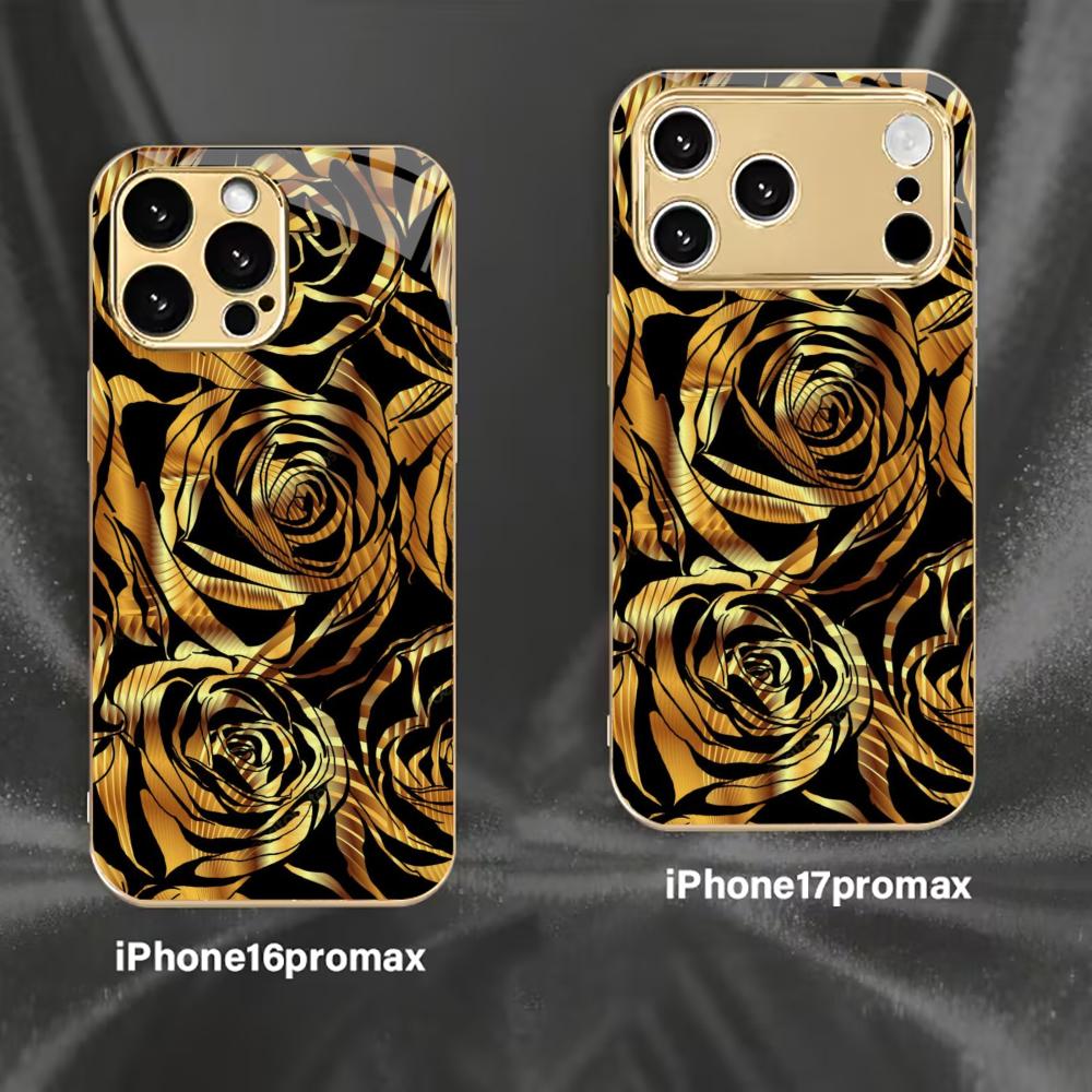 Роскошный черный и золотой чехол для телефона с изображением розы для iPhone 17 Pro Max, чехол для iPhone 17 16 15 14 13 12 11 Pro Plus