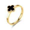 Black & White Mother-of-Pearl Four-Leaf Clover Titanium Steel Disco Ring - Trendy Cold Style for Women