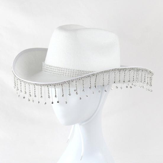 Шляпа-ковбой со стразами в стиле ретро в стиле вестерн с регулируемым галстуком и бахромой, шляпа со стразами для вечеринок косплея