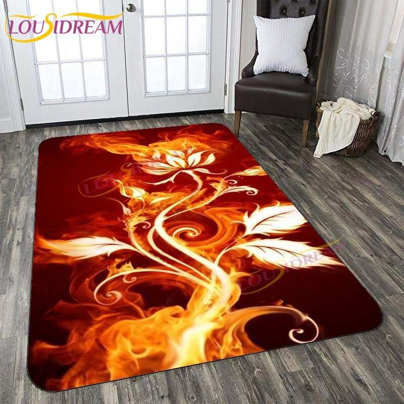 3D New Flaming Rose Floor Mat Area Rugs Rose and Skull Printed Rug and Carpets for Bedroom Home Living Room Valentine's Day Gift