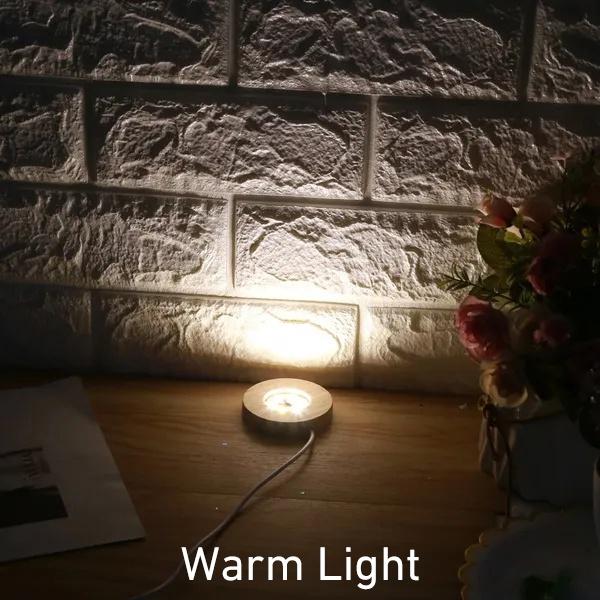 Светодиодный дисплей ручной работы из дерева и смолы, диаметр 6 см, USB круглая подставка для орнамента, DIY ночник