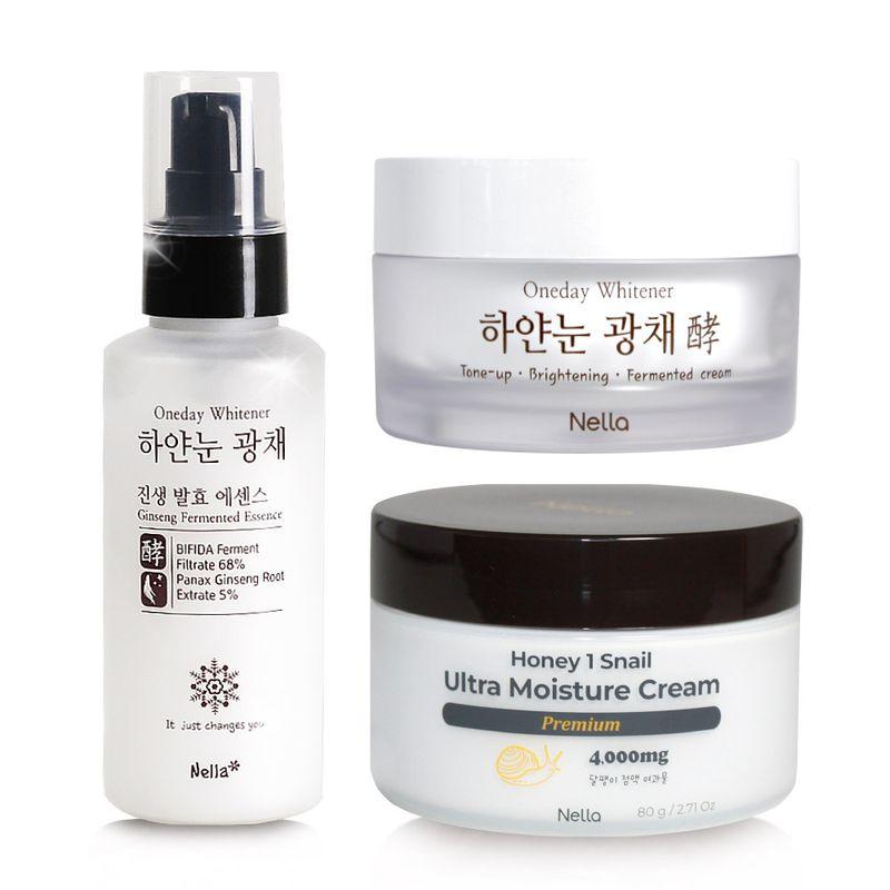 White Snow Radiance Fermented Essence + Tone-Up Cream + Premium Snail Cream 3-Piece Set