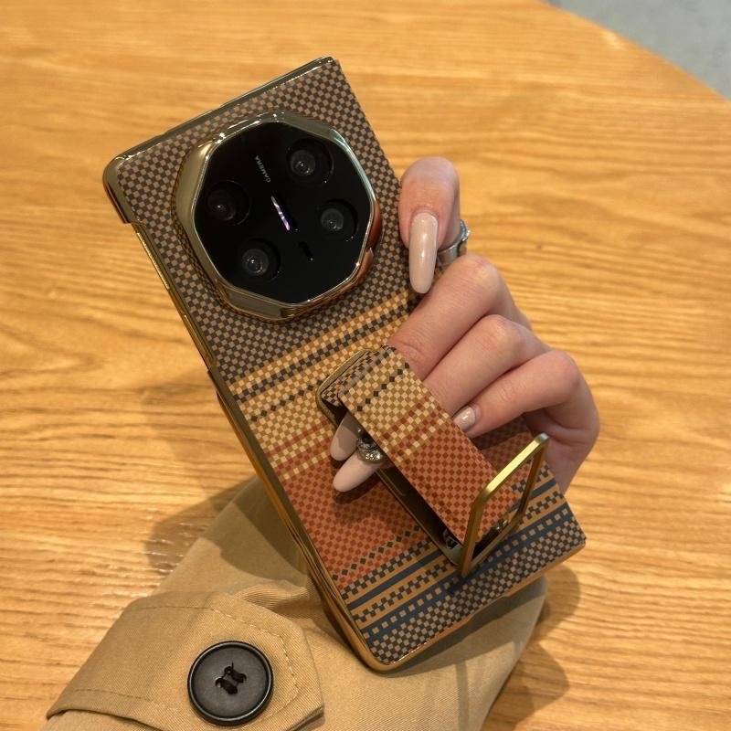 Чехол для Huawei Mate X6 и Mate X5, однотонная кожа, ремешок-рукоятка с автовозвратом, металлическая подставка, защитная крышка с двойным шарниром