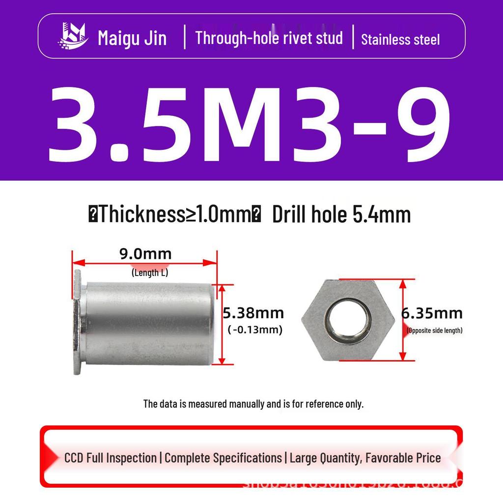 Нержавеющая сталь 304 SOS-M2/M2.5/M3/3.5M3 Заклепочная гайка-шпилька с плоской головкой и шестигранником