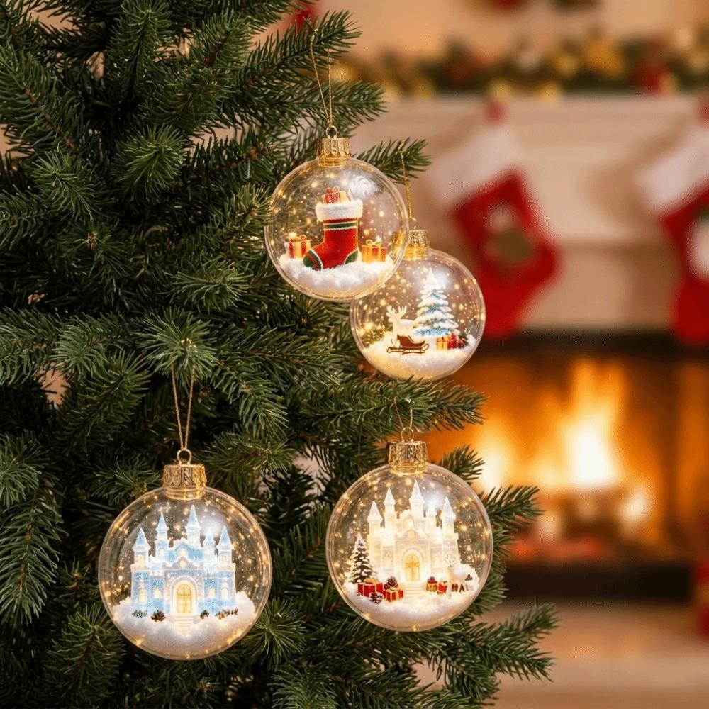 LED Lighted Lighted Christmas Ball Ornament Transparent Xmas Snow Globe Ornament Window Display