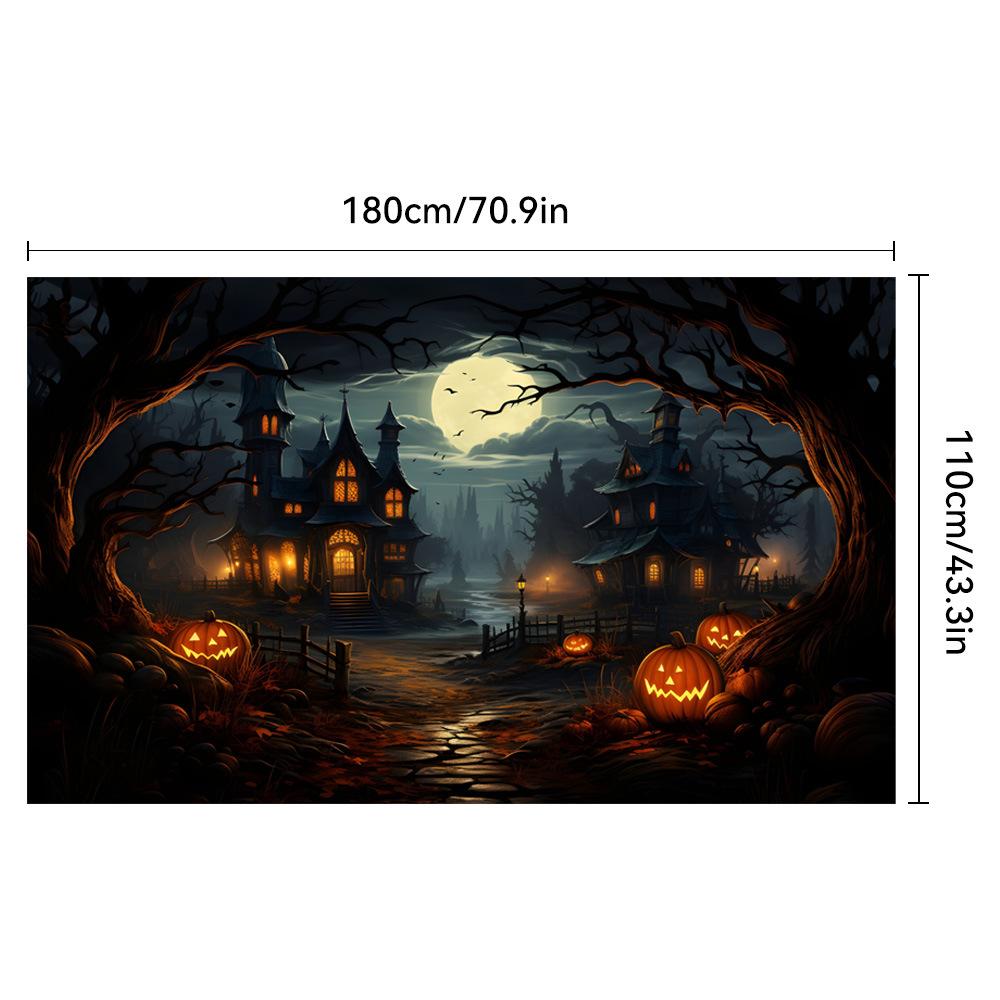 1pc Horro Halloween Party Backdrop Night Moon Gothic Castle Pumpkin Bats Banner for Halloween Themed Party Background Decoration