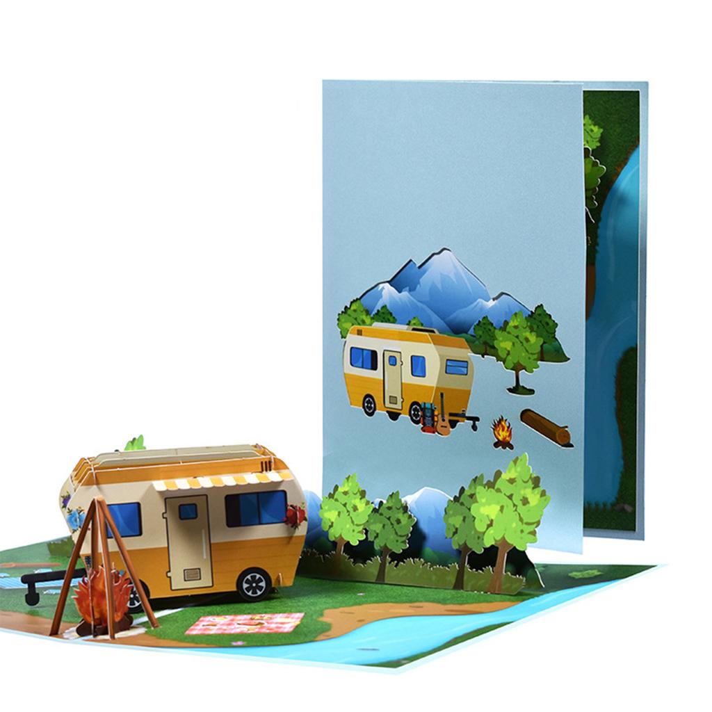 3D Pop-Up Открытки на День Рождения Открытки-приветствия с изображением фургона-дома на колесах с конвертом Открытка на День Отца с тематикой кемпинга для Папы, Мужа, Дедушки Путешествия