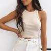 Rib Knit Green Women's Tank Top Summer Casual Basic Skinny Vest Sleeveless White Off Shoulder Y2K Sexy Woman Crop Top