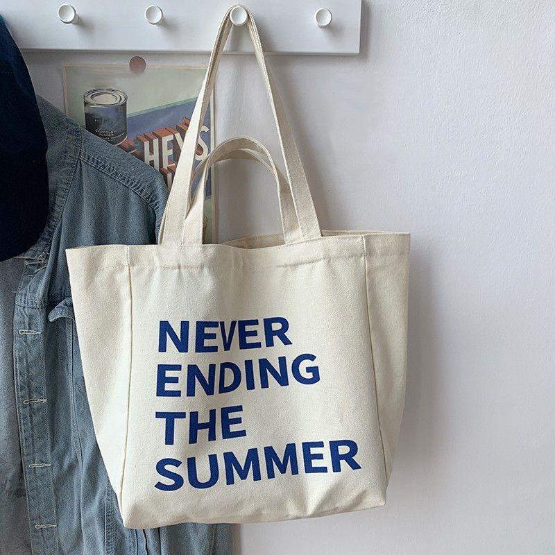 Artful Literary Letter Print Canvas Tote Bag Stylish Shoulder Bag for Booklovers Durable Spacious for School