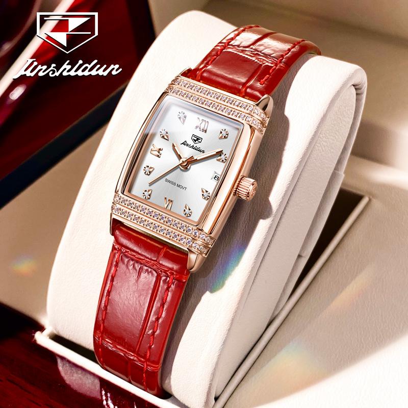 JIN SHI DUN Brand Watch Light Luxury Waterproof Luminous Quartz Watch Simple Diamond Set Women's Watch
