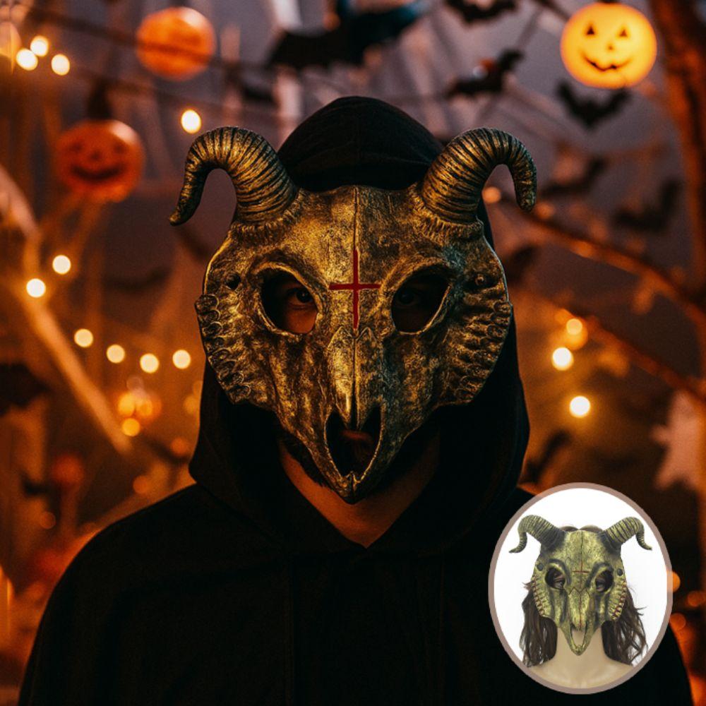 Маска Черепа Кровавая на Хэллоуин из ПУ кожи с рогами козла Креативная маска на Хэллоуин Карнавал