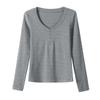 Chic Button Design T-shirt Women Fall New Slim Spice Sexy Long Sleeve Top