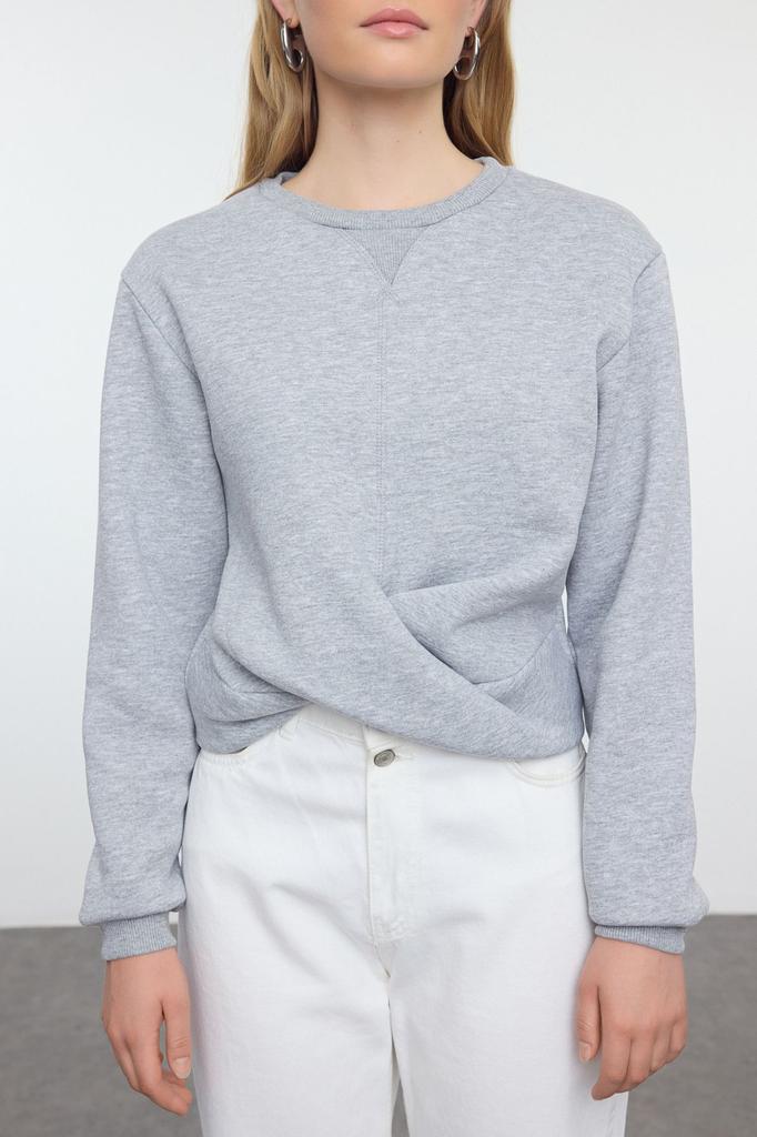 Женская модная стильная толстовка сиреневого цвета с детальной детализацией, толстая внутри флисовая вязаная толстовка с круглым вырезом