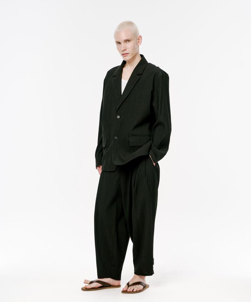 Codemorph Pleated Relaxed Fit Linen Jacket Black