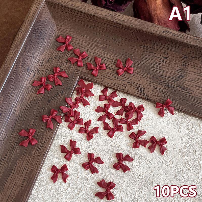 10Pcs Bow Resin Nail Art Decoration Claret 3D Long Ribbon Bowknot Ornament Nail Charm Jewelry Design Kawaii Diy Accessories