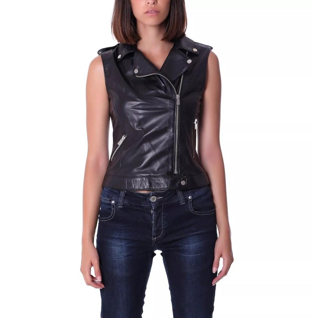 Western Classic Waistcoat Women Button Vest Jacket Coat Black Lambskin Leather