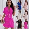 OL Spring Y2k Rose Red Office Women Blazer Dress With Belt Button Short Sleeve Slim Robe A-Line Office Lady Female Mini Dresses