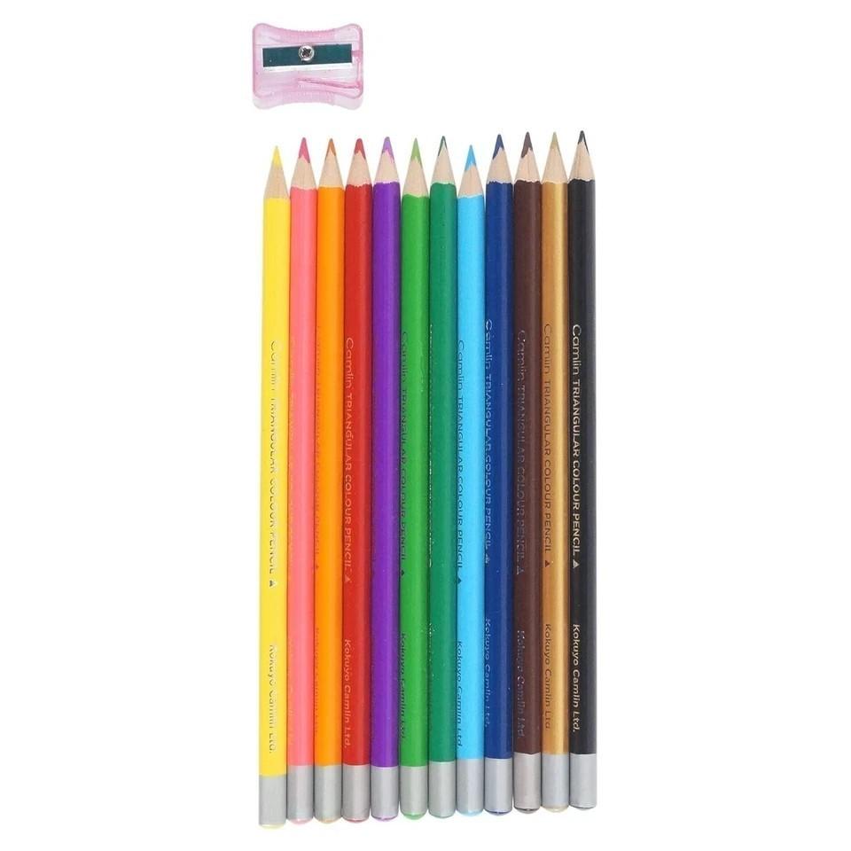Camlin Triangular Colour Pencils - 12 Shades (Multicolor)