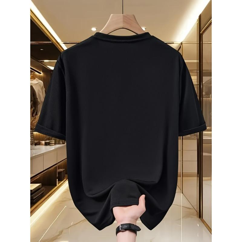 Европейские размеры Мужская повседневная удобная футболка с коротким рукавом и круглым вырезом с принтом 'Крылья ангела' и буквой | Идеально для улицы, отпуска