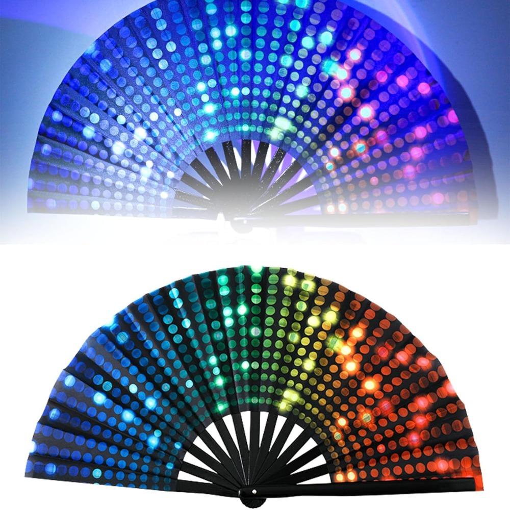 Foldable Bamboo Fan PVC Photography Props Fan UV Fluorescent Folding Fan Stage Performance Dance