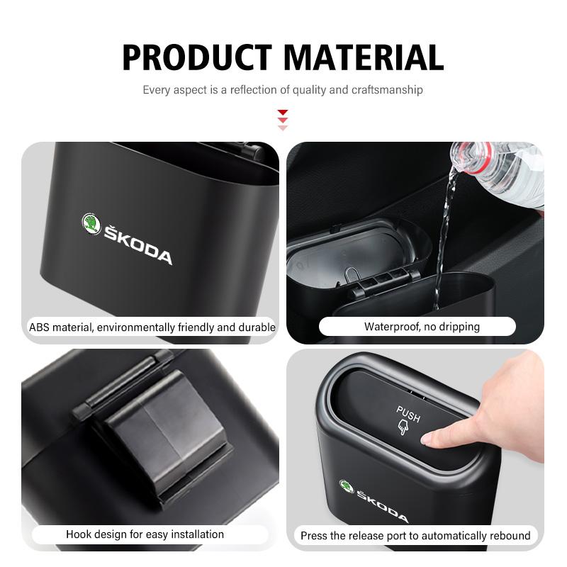 VIJT4 For Skoda Car Hanging Trash Bin Storage Box Auto Accessories Kamiq MK3 Roomster Rapid Kodiaq Karoq Fabia Enyaq
