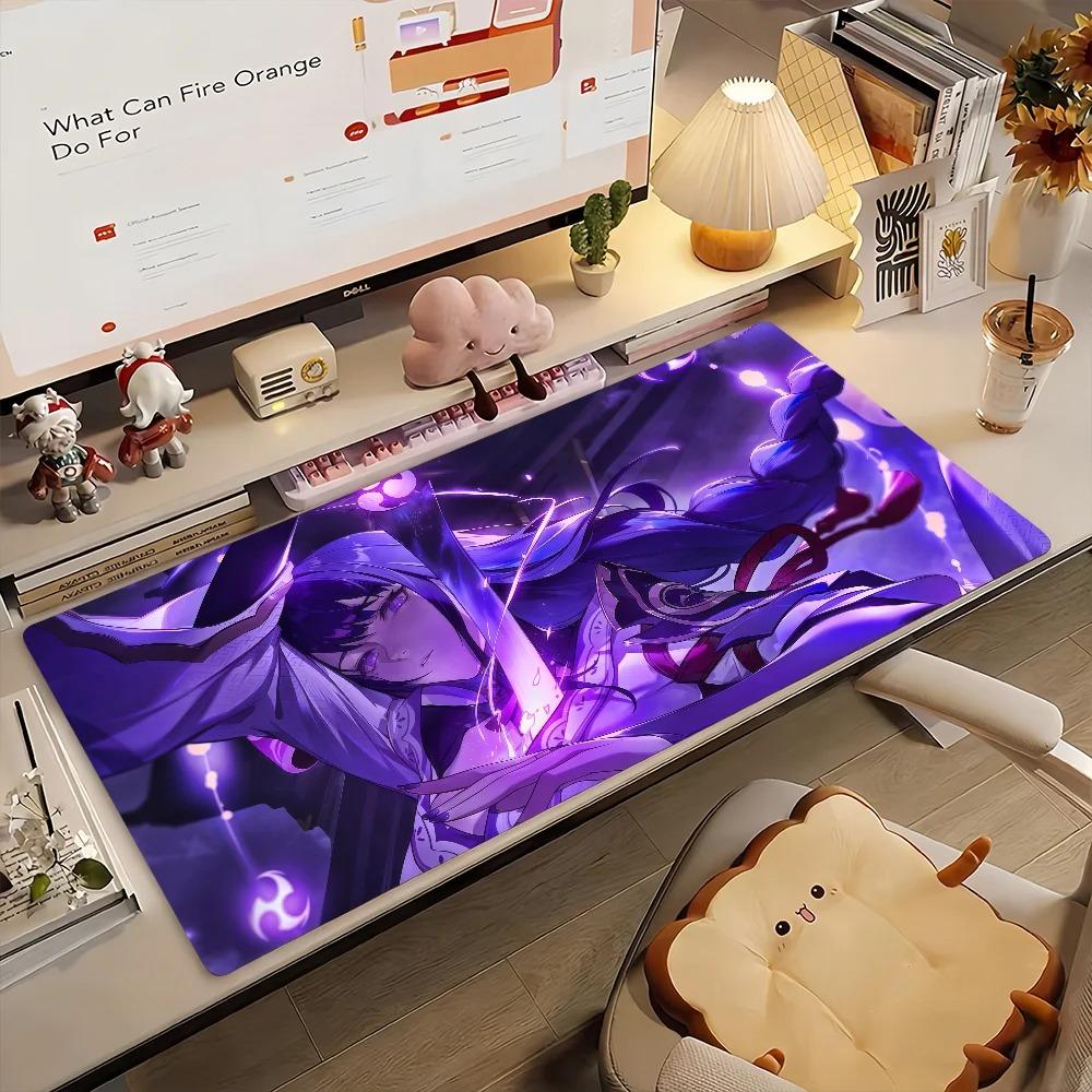 Gaming Mouse PadDesk Mat Antislip Base Stitched Edges Purple Lightning Anime Girl Print Keyboard Pad for Gamer Home Office