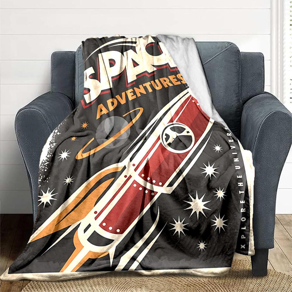 1pc Space Exploration Lightweight Flannel Blanket, Comfortable and Warm Blanket, for Office and Camping Sofa Bed023